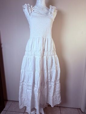 Truth NYC White Eyelet Smocked Maxi Dress